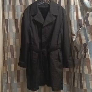 VTG BAROMETER black trench coat w pleat/belt/pockets/detachable lining LG/OS
